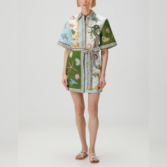 Alemais Bath House Multicolored Linen Mini Dress